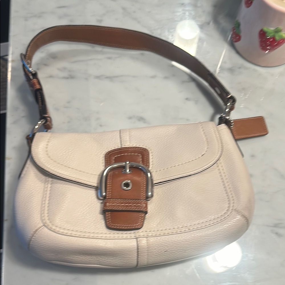 Coach Cream and Tan Leather Shoulder Bag